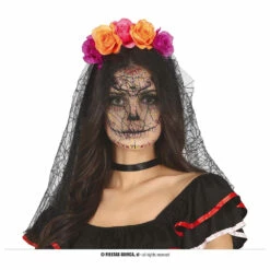 Halloween Flower Veil Headband, Black/Orange