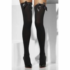 Smiffys Opaque Hold Ups Black With Bow