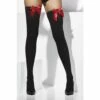 Smiffys Opaque Hold-Up Stockings, Black With Red Bows
