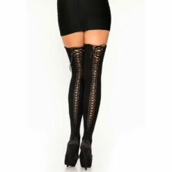 LEG AVENUE Opaque Black Corset Thigh Highs