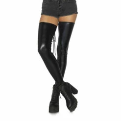 LEG AVENUE Wetlook Lace Up Thigh Highs -Snazaroo Sales 6925 001 03 25242ff41f