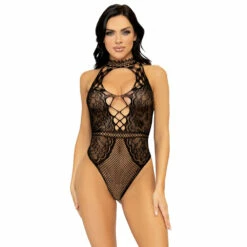LEG AVENUE Net And Lace Keyhole Bodysuit