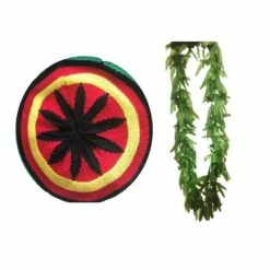 Rasta Beret Hat & Leaf Garland