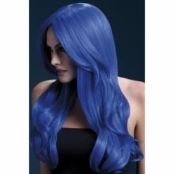 Smiffys Fever Khloe Wig, Wavy With Long Fringe,Neon Blue