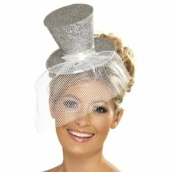 Smiffys Fever Mini Top Hat On Headband, Silver