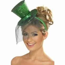 Smiffys Fever Mini Top Hat On Headband, Green