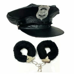 Special Police Hat & Black Fluffy Handcuffs