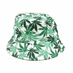Bucket Hat - White With Green Leaves