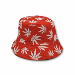 Bucket Hat - Red With White Leaves