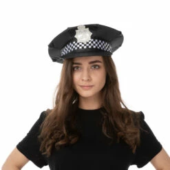 UK Checkered Police Hat, Black
