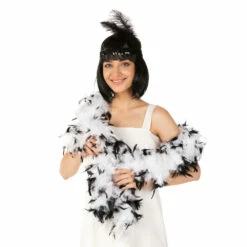 Feather Boa, White With Black Tips